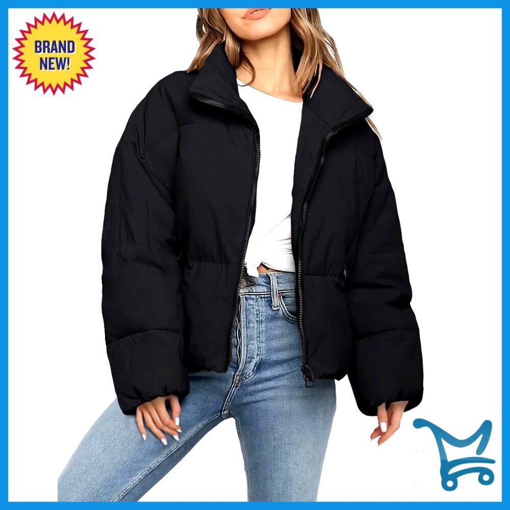 Oversized Puffer Jacket Quilted Winter Coat Long Sleeve Zipper Warm Minimal Chic